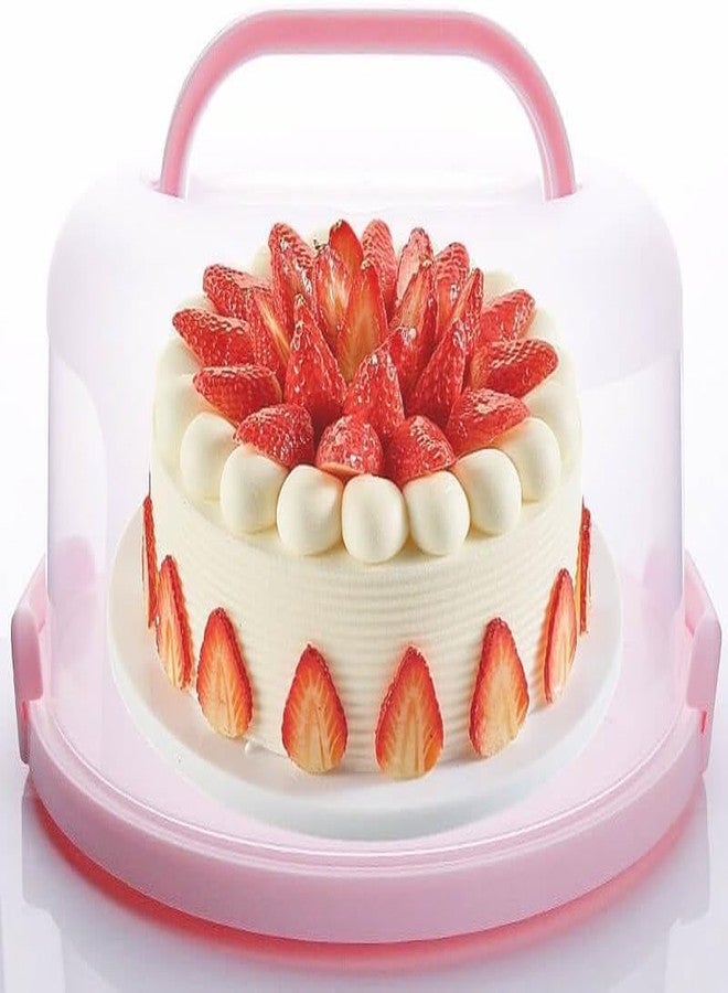 VERAT حامل كيك فيرات بغطاء ومقبض / حاويات كيك / حامل كيك مقاس 11 بوصة / حامل كيك بثلاثة مقابض / علبة تغليف كيك / غطاء بلاستيكي بقاعدة ثلاثية الجوانب / حامل تخزين دائري (وردي فاتح) - Image 1